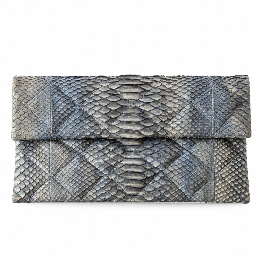 Vintage Genuine Python Clutch Gray Quilted Snakeskin Envelope Bag